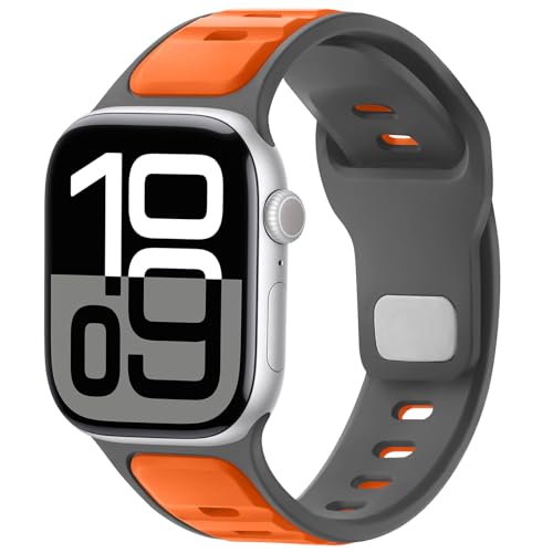 Anlinser Sport Straps Compatible with Apple Watch Strap 42mm 41mm 40mm 38mm for Women Men, Silicone Loop Band Designed for iWatch Series 11 10 9 8 7 6 5-1 SE, Gray Orange