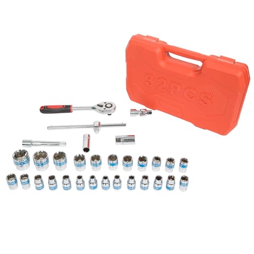 Image of Zaptec 32 Pcs 1 /2 Inch Mechanic Socket Set - Heavy Duty Ratchet Wrench Goti Pana Tool Kit with Carry Case for Car, Bike, Automotive & Home Repairs