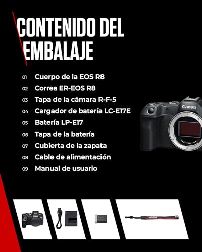 Cámara Canon EOS R8 Mirrorless Full Frame - 24.2 MP, Video 4K a 60 fps, Pantalla Táctil Articulada - Negro - Fernando Cortés