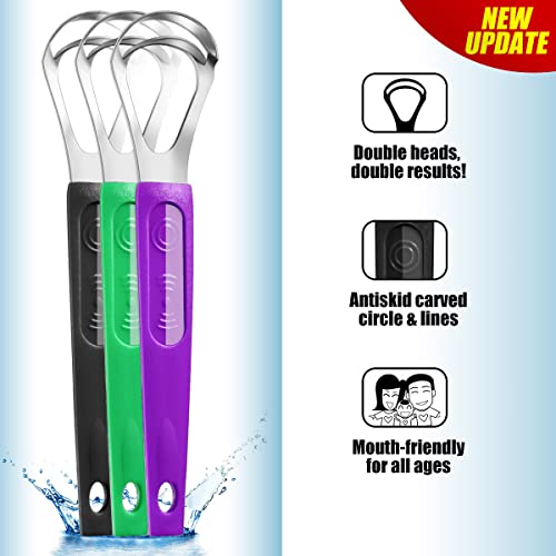 3-Pack Tongue Scraper With Travel Case, Professional Metal Tounge Scrappers Stainless Steel Tongue Cleaner With Dual Scraping Blades For Adults, Kids #TOP1