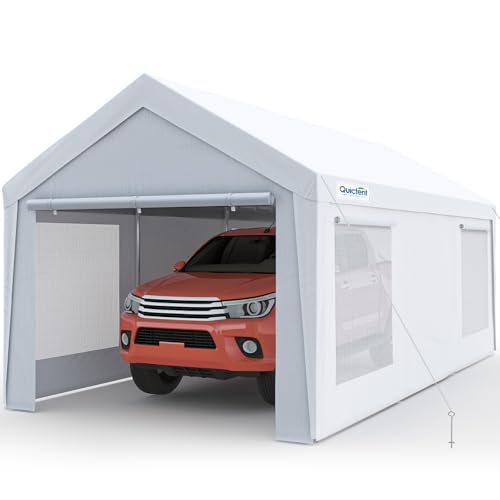 Quictent 10x20FT Heavy Duty Carport, High-Strength Reinforced Galvanized Outdoor Garage Canopy Tent with Roll-up Ventilated Windows & Sidewalls, Weatherproof Shelter for Car, Boat and RV, White