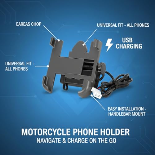 Image of Metal Bike Mobile Holder with USB Charger | 360 Rotating Handlebar Mount Cradle for Motorcycles & Bicycles | Universal Fit for All Smartphones | Heavy-Duty Metal Body (Black)