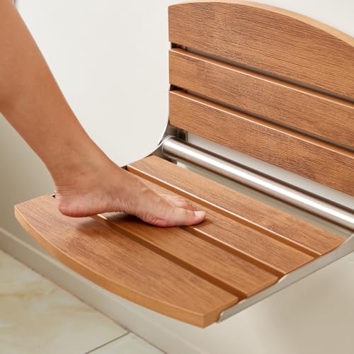 17.5" Folding Shower Seat Wall Mounted,Foldable Shower Bench,Fold Down Shower Seat,Folding Shower Seat Bench,Wall Mount Shower Seat Bench Chair (Teak) by JemKelly - Used condition - Image 7