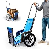 CRESTWALKER Firewood Cart with Large Wheels, 16'' Solid Rubber Rugged Wheels, 600D Canvas Cloth Cover, 220 lbs Heavy Duty Wood Log Carrier