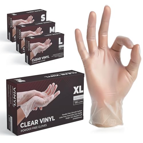 K-MART Gants multi-usages en vinyle, non poudrés, jetables, extra résistants, boîte de 100, transparent (XL)