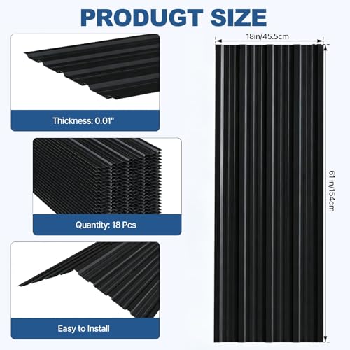 18 Pcs Metal Roof Panels, 18\"×43\" Metal Siding Panels with 200 Screws and Glove, Corrugated Roofing Panel, for Garages, Sheds, Chicken Coop, Patio, Black - Thumbnail 2