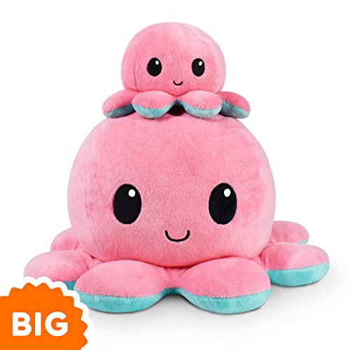 Teeturtle - Original Reversible Big Octopus Plushie - Pink + Blue - Huggable And Soft Sensory Fidget Toy Stuffed Animals That Show Your Mood - Gift For Kids And Adults! #TOP2