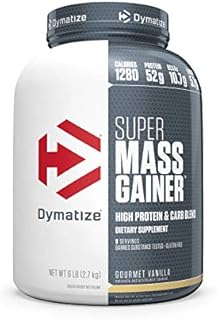 Dymatize Super Mass Gainer Protein Powder, 1280 Calories & 52g Protein, Gain Strength & Size Quickly, 10.7g BCAAs, Mixes Easily, Tastes Delicious, Gourmet Vanilla, Gourmet Vanilla, 6 Pound (Pack of 1)