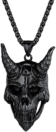 U7 Gothic Stainless Steel Pendant Necklace For Men Boys, Satanic Pentagram Baphomet Pendants, Silver/Black/Gold Plated, Adjustable Chain 22"-24", Halloween Punk Costume Jewellery, Send Gift Box