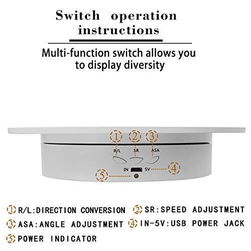 Qinmay 360-Degree Electric Rotating Turntable, Rechargeable Low Noise Adjustable Smooth Rotation Non-Slip Display Stand for Photographic Products (White, 7.8 inches/Load 17 LB/with Mirror Glass) by Qinmay - Image 3