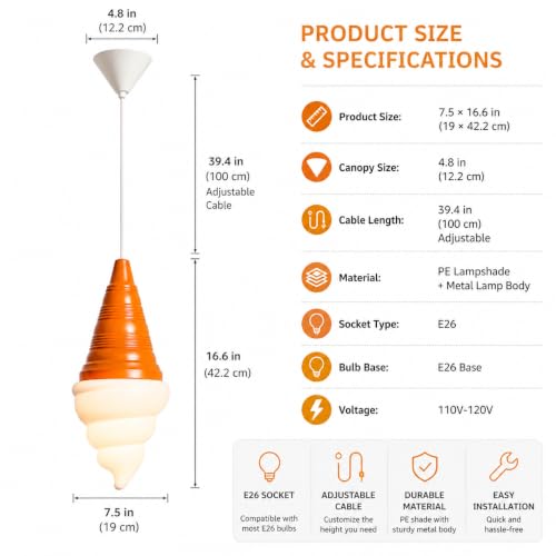 Image of Ice Cream Chandelier Spiral Cone Decorative Pendant Light Fixture, DIY Hanging Lighting Fixtures for Kitchens, Dining Rooms and More