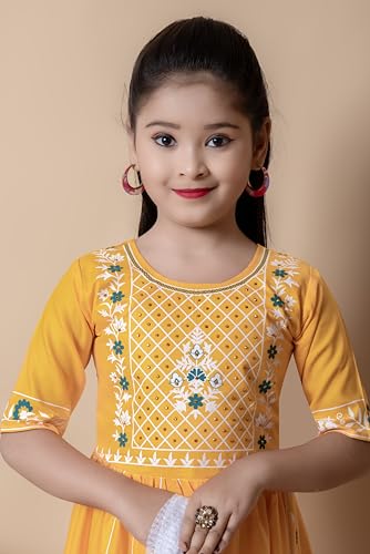 Image of New Badshah Dressesn Indian Ethnic Kids Girls Kurta Straight Pant with Silky Dupatta Dress Set, Cotton Rayon Fabric