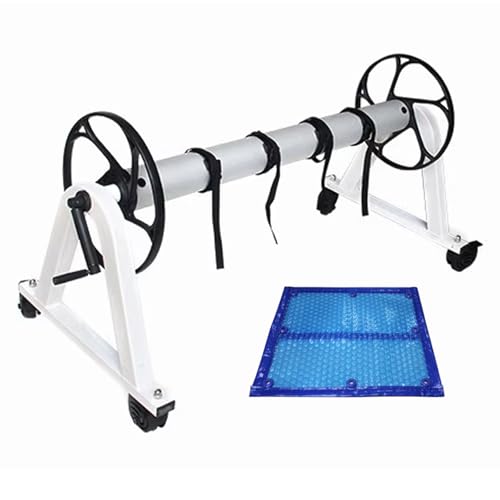 Carrete de piscina para cubiertas de piscina, rodillo telescópico de aluminio con ruedas y manivela de mano, carrete de manta solar para piscinas enterradas/sobre el suelo