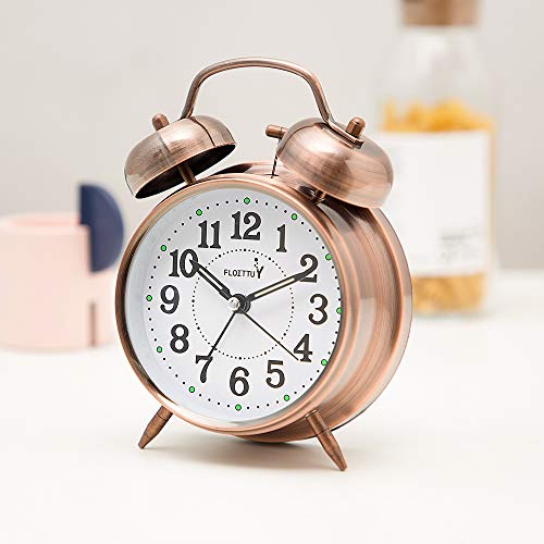 Floittuy {Loud Alarm For Deep Sleepers) 4'' Twin Bell Alarm Clock With Backlight For Bedroom And Home Decoration(Red-Brown) #TOP1