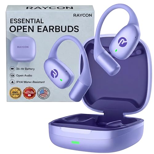 Raycon Essential Open Ear Earbuds – Open Ear Headphones, Earbuds Wireless Bluetooth, Sweat & Water-Resistant Earphones, Running Headphones with Ultra-Lightweight Design, 36 Hours Battery Life (Purple)