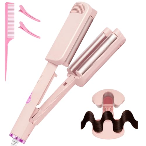 LOPHE Welleneisen Für Haare, 32mm Beach Waves Lockenstab 4 Temperatureinstellungen, Welleneisen Kreppeisen für die Haare, Wellenstab für Lange Kurze Haare, Alle Haartypen, Rosa