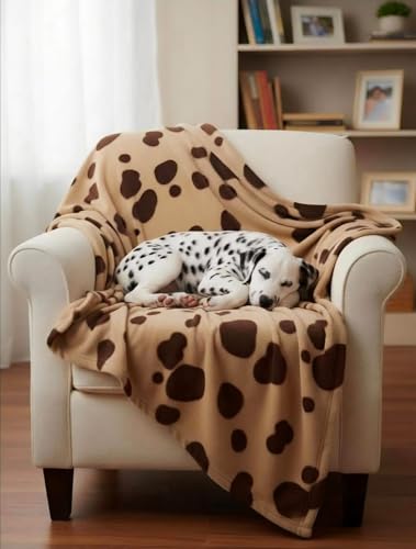 Generico Coperta in Pile per Cani e Gatti - Copertina Morbida e Calda con Stampe a Zampine - Tappetino Protettivo per Divano, Cuccia e Auto - Plaid Lavabile per Animali Domestici (AVANA)
