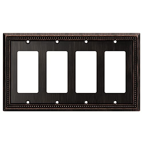 Image of Henne Bery Sunken Pearls Heavy Duty Decorative Wall Plate Switch Plate Outlet Cover (Quad Decorator, Aged Bronze)