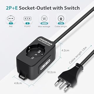 Aigostar Multipresa Ciabatta Elettrica a 3 Posti, 16A Potenza 250V, P40, P17/P11 Cavo 1,5m. Color Nero
