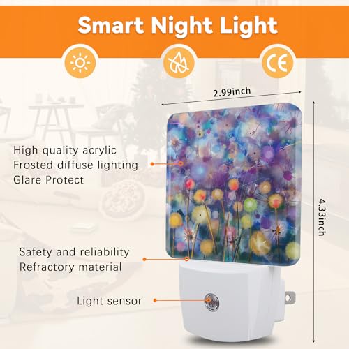 Image of Abstract Watercolor Flowers Night Light, Night Lights Plug into Wall for Boys Girls Bedroom Decorative Nightlight Led Lamp 0.5W Sleep Friendly