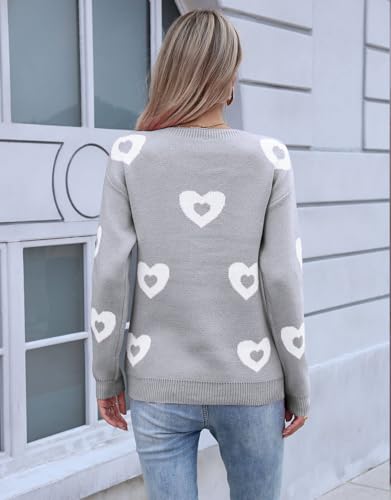 Image of Womens Cute Heart Sweater Crew Neck Long Sleeve Pullover Valentines Sweater