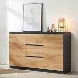 Credenza Mobile Contenitore con 2 Ante e 3 Cassetti Comò Nero/Effetto Rovere Rustico 120x40x75cm - Arredamento Soggiorno Sala da Pranzo