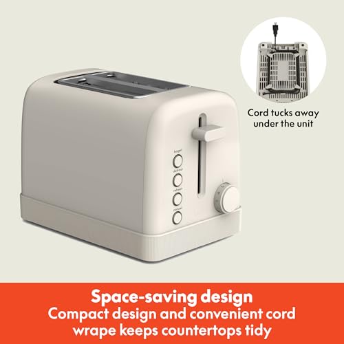 bella 2 Slice Toaster, 6 Setting Shade Control w Reheat, Cancel, Bagel & Defrost Buttons, Removable Crumb Tray, Anti Jam & Auto Shutoff, Auto Centering Guides & Cord Wrap, 900 Watt, Oatmilk - Image 3