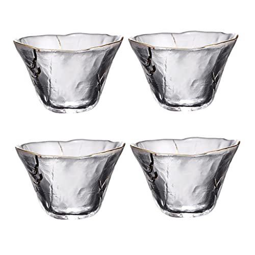 TOPPERFUN 4Pcs Japanese Style Glass Sake Cups Heatproof Tea Cups with Trim Elegant Drinking Glassware for Sake and Tea Enjoyment