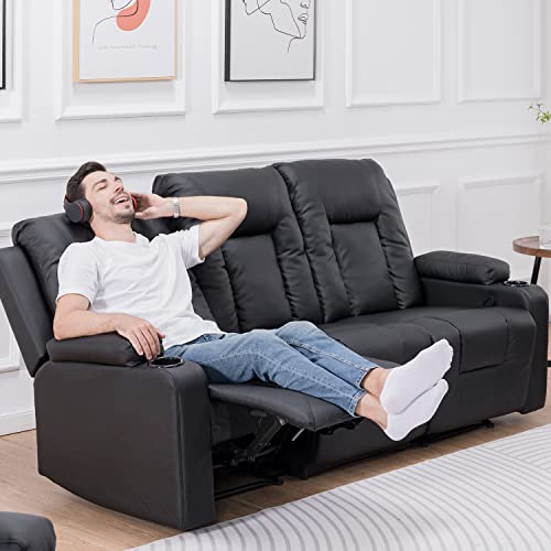 Relaxsessel-Set, Sofa, Sofa-Set aus Kunstleder, Fernsehsessel Ruhesessel Liegesessel mit Liege-Funktion Polstersessel Schlafsessel für Wohnzimmer Schlafzimmer Heimkino,Schwarz, 3+2+1 – Bild 4