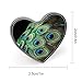 Green Peacock Feather Button Pin Classic Cute Heart Shape Brooch Exquisite Fashionable Badge Elegant Lapel Pin Personalized Pins Button for Clothing Backpack Hat Jackets Decorate