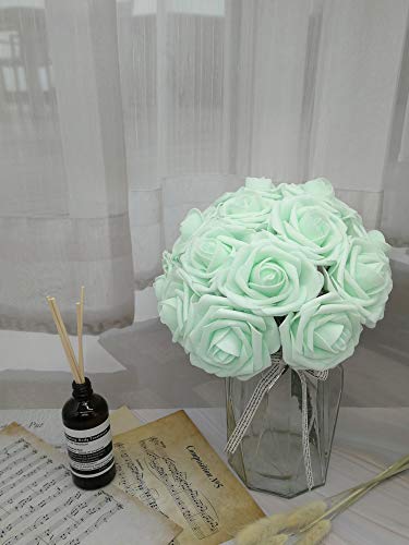 D-Seven Artificial Flowers 30Pcs Real Looking Fake Roses With Stem For Diy Wedding Bouquets Centerpieces Party Baby Shower Home Decorations (Mint Green) #TOP2