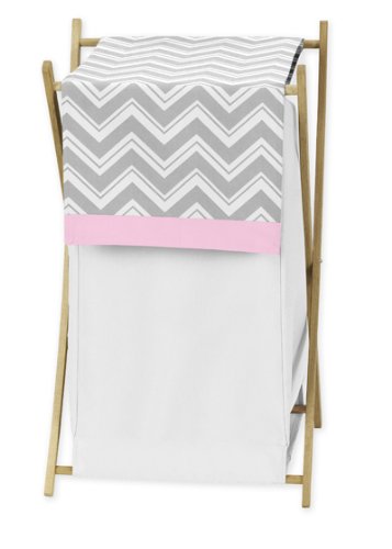 Sweet Jojo Designs Baby/Kids Clothes Laundry Hamper for Pink and Gray Chevron Zig Zag Bedding
