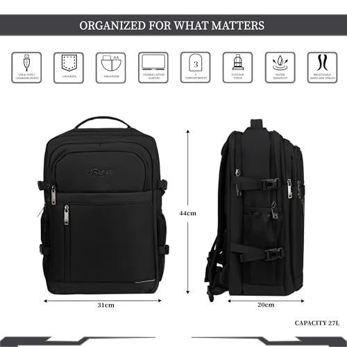 Image of F Gear Sydney Black 27L Premium Soft Touch Laptop Backpack | Fits 17 inch Laptop | Lightweight with Tablet Sleeve, USB & Type-C Charging Ports, 4 Compartments, 1 Pocket & Luggage Strap | Water-Resistant