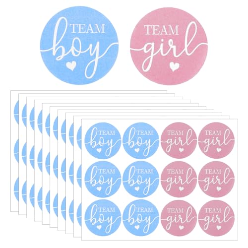 Shimmeroo 120Pcs Team Boy or Girl Gender Reveal Stickers Gender Reveal Stickers Decorations Party Games Supplies (Pink Blue)