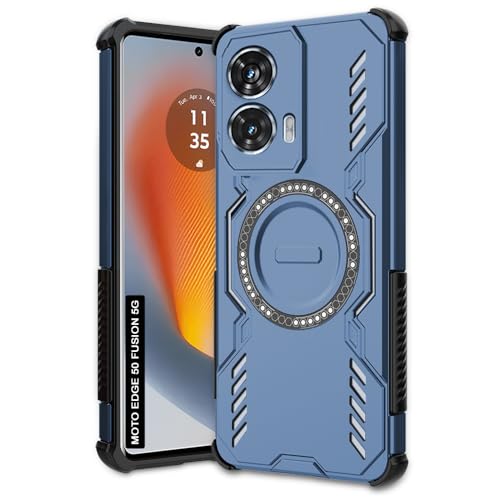 Image of AESTMO Back Case Cover for Motorola Moto Edge 50 Fusion 5G | Magnetic Case with Built-in Metal Ring | Compatible with MagSafe Accessories | Shockproof Hybrid (PC + TPU, Blue) (Blue)
