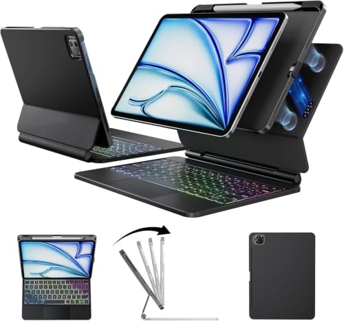 Landcase �L�[�{�[�h�P�[�X iPad Air 11�C���` (M4/M3/M2 2026-2024) iPad Pro 11 2022-2018 & Air 5th 4th ���O���\�ȃL�[�{�[�h�P�[�X �}�O�l�b�g�X�^���h�t���o�b�N���C�g�L�[�{�[�h