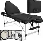 Vesgantti Portable Massage Bed Table - 3-Section Aluminum Foldable Beauty Couch for Reiki Therapy Treatment Salon Healing - Metal Headrest Support/with Carry Bag (Black)