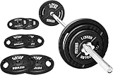 Fitvids Barbell Weight Set, Cast Iron 1' Standard Weight Plates Including 5FT Standard Barbell Bar & Star Locks, 45 Pounds Set (35 Lbs Plates + 10 Lbs Barbell Bar), Multiple Packages