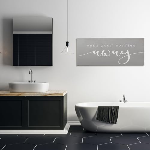 Image of Stupell Industries 'Wash Your Worries Away Phrase', Canvas Art, 48 x 20 Inches, Easy to Hang and Sturdy, Made in USA, by Lil' Rue