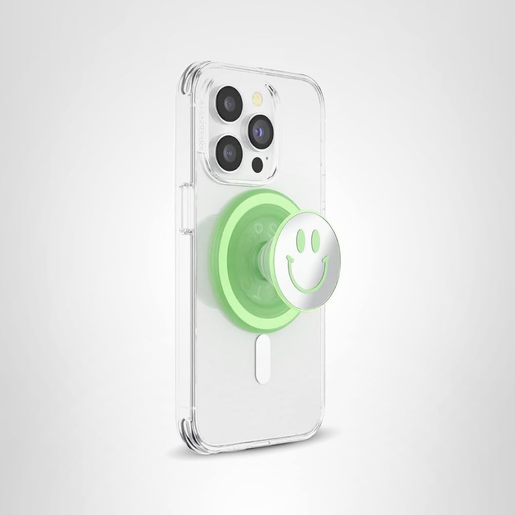 PopSockets Phone Grip for MagSafe, Secure Magnetic Phone Grip & Stand, Hands-Free Kickstand, Wireless Charging Compatible, Cute PopSockets - Matcha Dew Happy Reflex
