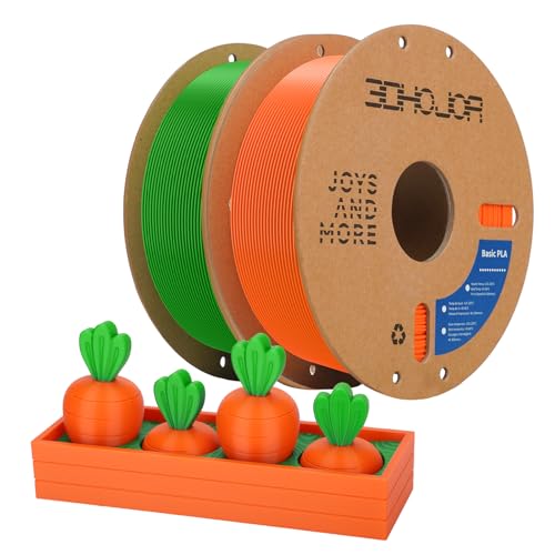 3DHoJor 3D Printing Filament Basic PLA Filament Bundle 1.75mm Cardboard Spool Dimensional Accuracy +/- 0.03 mm Fit Most 3D FDM Printer 1KG*2 spools-Green+Orange