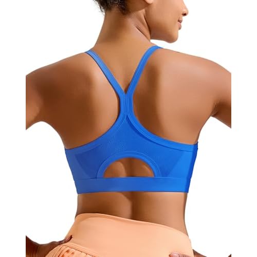RUNNING GIRL Sports Bra for Women,Y Back Molded Cup Medium Impact Sports Bras for Women with Sewn in Pads Dark Blue X-Large