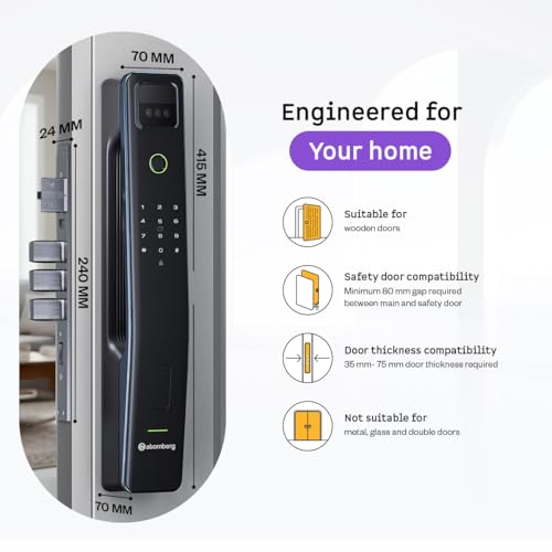 Image of Atomberg Cypheo Elite Smart Door Lock I Wi-fi Enabled | 8 Ways Unlocking | Free Installation | 2 Yrs Warranty | Face| Palm | Fingerprint | PIN | OTP | NFC Card | Atomberg Home App | Key | Cosmos Grey
