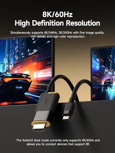 Image of Hagibis Switch2 Dock for Nintendo Switch 1 /2, USB C to HDMI Cable Adapter with 8K@60Hz HDMI, 100W PD, Type-C to HDMI Adapter for Laptop, Tablet, SteamDeck, ROG Ally (Switch2 8K@60Hz)