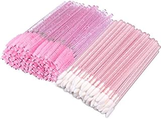 Disposable Eyelash Mascara Wands Brushes and Lip Gloss, 50PCS Makeup Applicators Brushes +50PCS Lipstick Wands Applicators - Pink