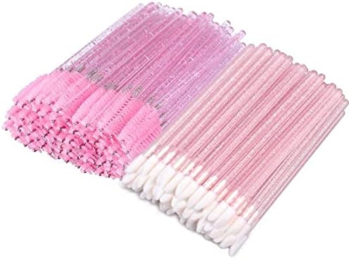 Disposable Eyelash Mascara Wands Brushes and Lip Gloss, 50PCS Makeup Applicators Brushes +50PCS Lipstick Wands Applicators - Pink