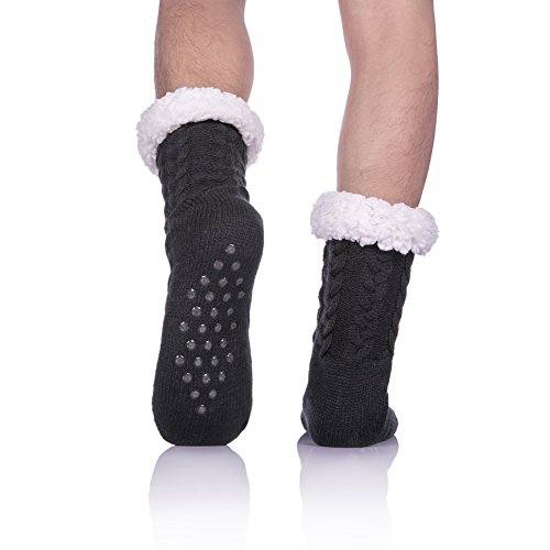 Sdbing Mens Super Soft Warm Cozy Fuzzy Fleece-Lined Winter With Grips Slipper Socks (Black) #TOP1