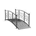 Kinsunny 6 Ft Garden Bridge - Metal Footbridge for Outdoors, Safety Side Rails with Fashionable Patterns, Decorative Garden Arch Walkway for Stream, Creek, Pond, Black