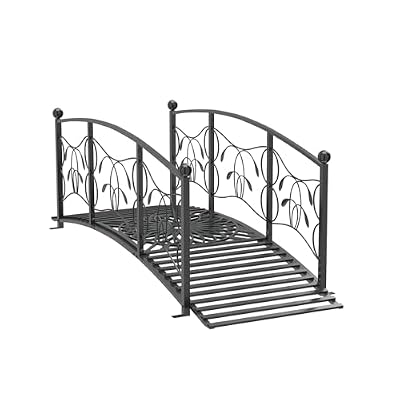 Kinsunny 6 Ft Garden Bridge - Metal Footbridge for Outdoors, Safety Side Rails with Fashionable Patterns, Decorative Garden Arch Walkway for Stream, Creek, Pond, Black