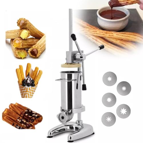 Máquina de Churros 2L/3L Manual, Máquina Comercial de Churro Español con 5 Moldes, Máquina Churrera Española Vertical de Acero Inoxidable, Máquina de Relleno de Churros Equipamiento para Snacks 2L